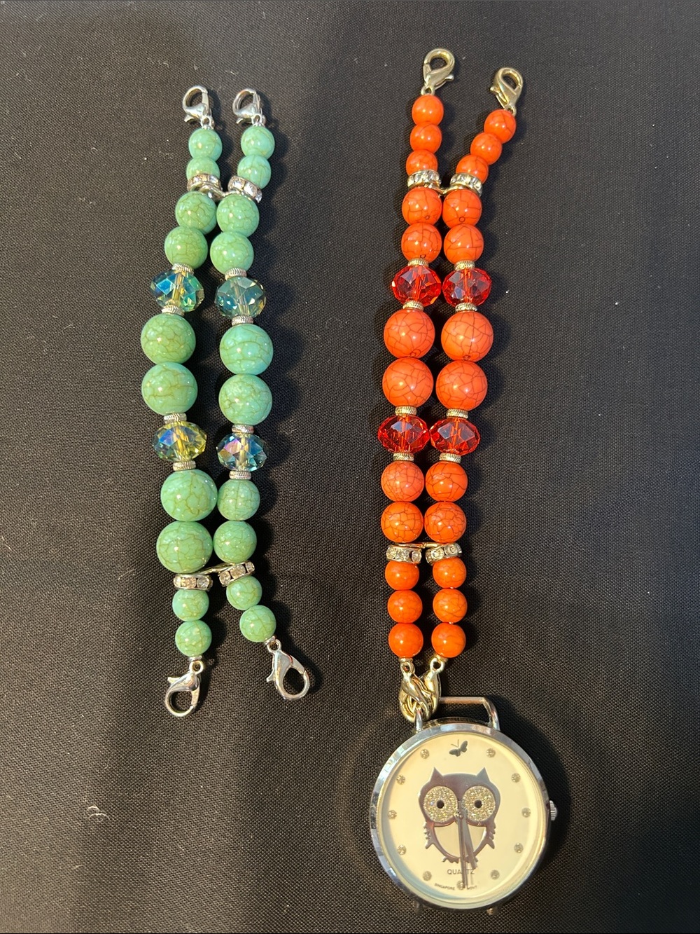 Beaded owl face watch with one additional band.